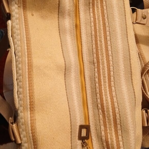 New Canvas Upholstery Mini Duffle Travel Bag Tan Sage embroidered Shoulder Cross - Picture 7 of 9